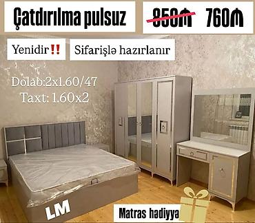 padişah mebel: Yataq otağı dəsti – müasir dizayn, açıq boz rəng palitrası və güzgülü — 1