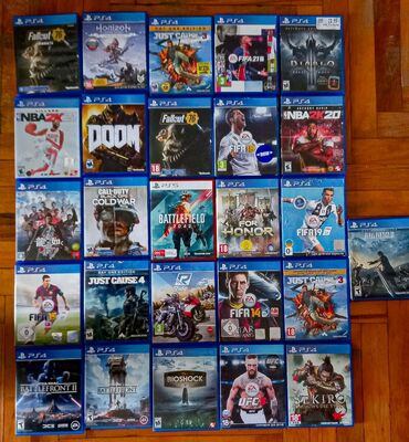 Müxtəlif janrlarda çoxsaylı PlayStation 4 video oyunları. Bu