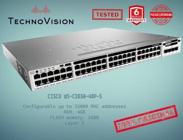 Modemlər və şəbəkə avadanlıqları: Cisco Catalyst WS 3850 48P S ✔️Sertifikasiyadan keçmiş təcrübəli