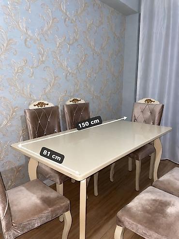 islenmis stol stul: Qonaq otağı üçün, İşlənmiş, Açılan, Dördbucaq masa, 6 stul — 1