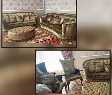 salon üçün divan: TECİLİ SATLİR. İKİ DİVAN 2 KRESLO VE PUFİK İdeal veziyyetde Tecili