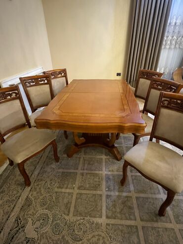 malaziya masa dəsti: Для гостиной, Б/у, Прямоугольный стол, 6 стульев