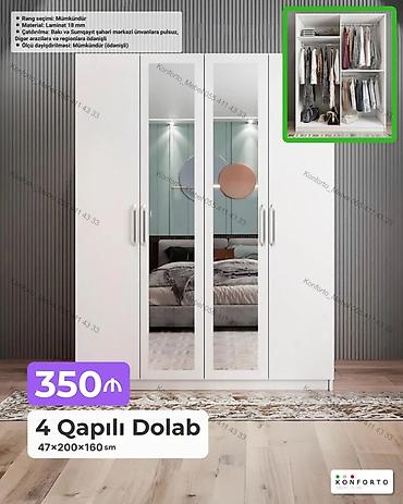 Ev və bağ: 4 qapılı paltar dolabı – 47×200×160 sm - Material: 18 mm laminat - — 1