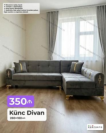 Künc divan – 260×160 sm - Mexanizm: açılan, bazalı (yataq funksiyası