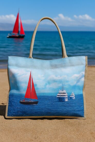 Шопперы: Сумка-шоппер с принтом парусника, плывущего по морю с видом на горы — 6