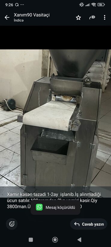 Restoran, kafe avadanlığı: Xəmir kəsən təzədi 1-2ay işlənib.İş alinmadiği ücun