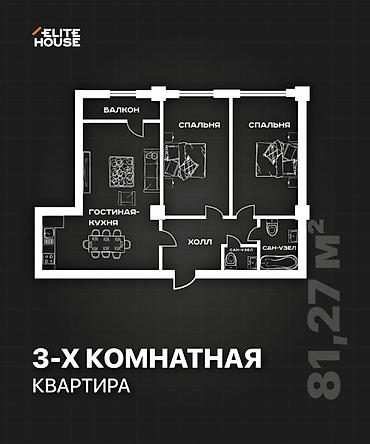 nova grant: 3 комнаты, 81 м², Технопарк Элитка, 13 этаж, ПСО (под самоотделку) — 2