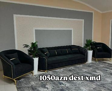 salon divan: Qonaq otağı üçün dəst – qara rəngli, qızılı detallarla - Tərkib: 1 — 1