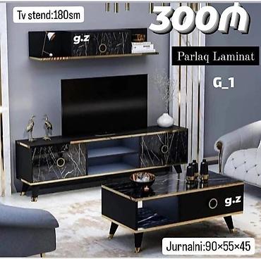 Parlaq laminatlı TV stend və jurnal masası dəsti - Material: Parlaq