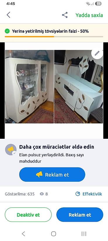 Qonaq otağı mebel dəsti - Vitrin şkaf: İki qanadlı, şüşə önlü rəflər lalafo.az -da Qonaq otağı mebel dəsti - Vitrin şkaf: İki qanadlı, şüşə önlü rəflər