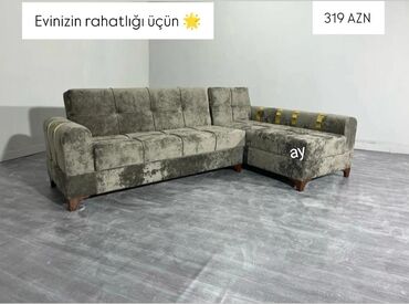 Masa və oturacaq dəstləri: Künc divan, Açılmayan, Bazasız, Parça