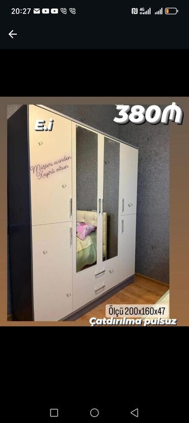 Dolablar: Yeni, 4 qapılı Düz dolab, Dolab-asılqan — 9