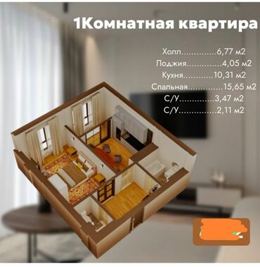 квартиры в микрарайонах: 1 комната, 43 м², Элитка, 6 этаж, ПСО (под самоотделку)