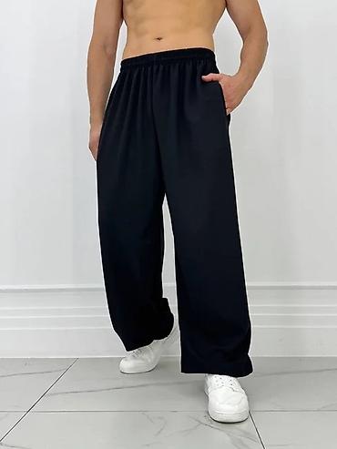 вещи аниме: Мужские широкие брюки BAGGY, черные. - Свободный силуэт с прямой — 4