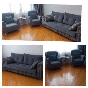 Ev üçün mebel: İşlənmiş, Divan, 2 kreslo, Bazalı, Açılan