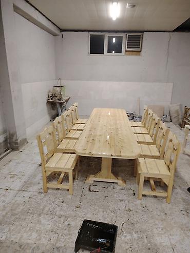 stol dəstləri: Rustik taxta yemək dəsti - Material: tam ağac (kəsilmiş taxta — 4