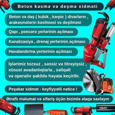 Plitə işləri: Beton kəsmə beton deşmə xidməti Karot - HILTI DD 200 / 350 ilə 25 °
