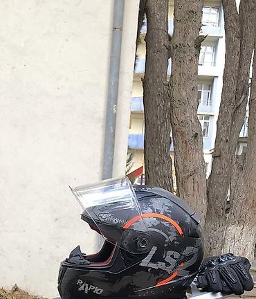 reduktor motor: LS2 tam üzlü moto dəbilqə - Model: LS2 (qrafik naxışlı, tünd boz/qara — 1