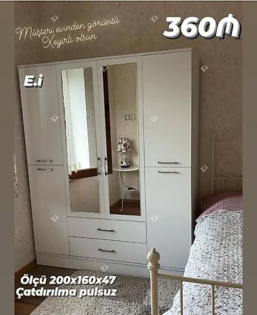 qardirob: Ağ rəngli 4 qapılı və 2 güzgülü yataq otağı dolabı - Ölçü: 200 x 160 — 1
