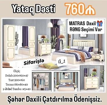Yataq Dəsti – 760₼ Komplekt: - Dolab: 200×160×47 - Taxt: 200×160 -