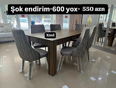 söküntü dik: Yemək dəsti – masa və 6 ədəd stul - Modern dizaynlı, taxta teksturalı — 1