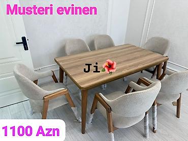 drel dəsti: - Yemək dəsti: 1 masa + 6 kreslo - Masa: düzbucaqlı, taxta teksturalı — 1