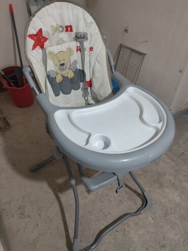 uşaq oturacağı: Uşaq üçün yemək stulu – Baby Home - Rəng: boz/ağ - Yumşaq arxa hissə