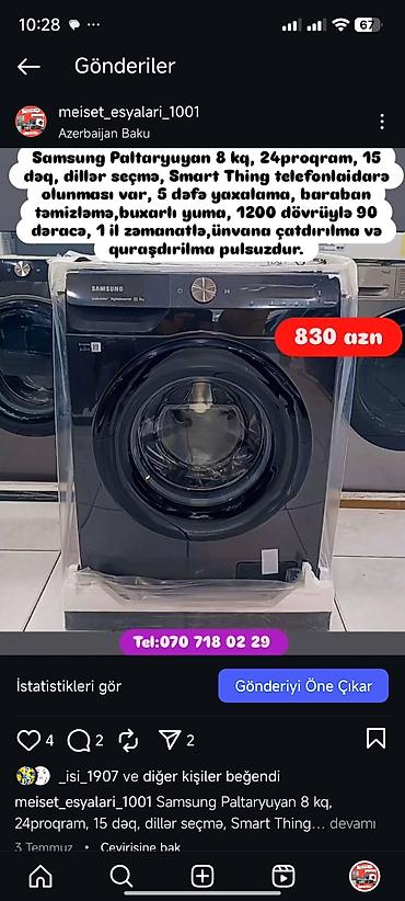 Paltaryuyan maşınlar: Paltaryuyan Anbardan satiş.Qimətlər aşagida qeyd olunub.Ünvana — 70