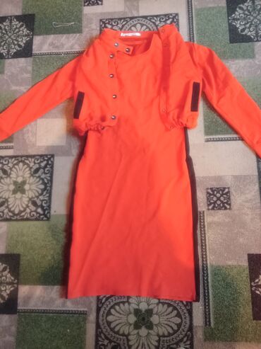 оранжевое платье: Кече көйнөгү, Классикалык, Узун модель, Жеңдери менен, 2XL (EU 44)
