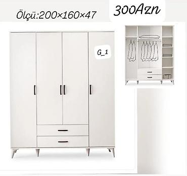 Ev üçün mebel: Ağ rəngdə 4 qapılı geyim dolabı Ölçü: 200 × 160 × 47 sm Qiymət: 300 — 1