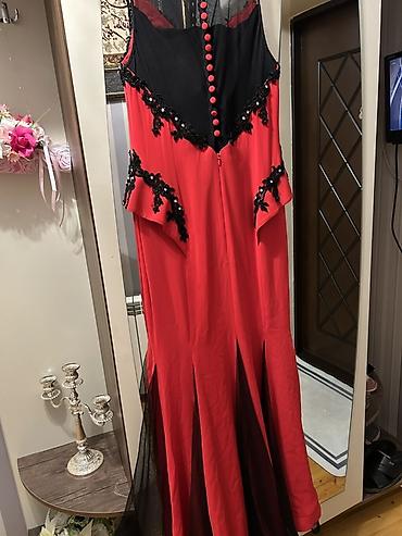 Ziyafət donları: Qırmızı-qara uzun ziyafət/raqs donu - Model: qolsuz, uzun ətəkli - — 3