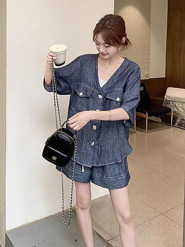 Костюмы с шортами: Джинсовый комплект: рубашка с коротким рукавом + шорты 😍😍😍 стильная — 32