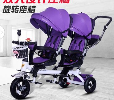 детская коляска для двойняшек: Коляска, цвет - Фиолетовый, Новый
