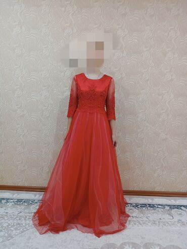 красная платья: Вечернее платье, Пышное, Длинная модель, С рукавами, S (EU 36)