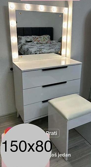 forma ideale komoda akcija: Beli toaletni stočić za šminkanje s velikim ogledalom i ugrađenim LED — 1