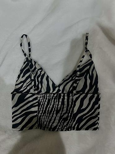 qadın krop top: Zebra naxışlı qadın crop top - Model: tənzimlənən nazik askılı — 1
