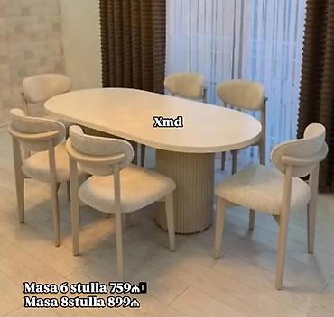 Masa və oturacaq dəstləri: Yemək otağı üçün 6 nəfərlik masa–stul dəstləri • Dəst 1: 6 stul ilə — 35