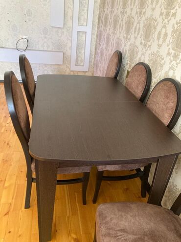 Masa və oturacaq dəstləri: Qonaq otağı üçün, İşlənmiş, Açılmayan, Dördbucaq masa, 6 stul