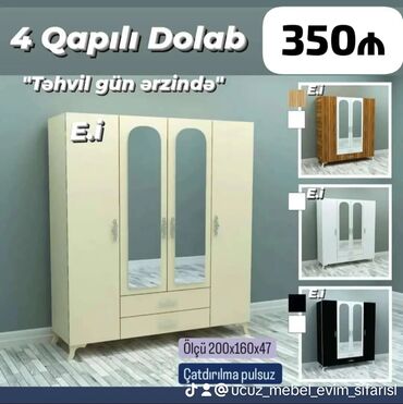 demir dolablar: Dolab-asılqan, Yeni, 4 qapılı, Açılan, Düz dolab