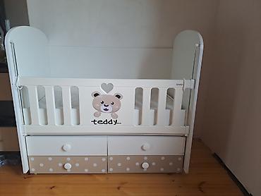 balaca oglan usaq sekilleri: Uşaq beşiyi – “Teddy” dizaynlı - Material: ağ rəngli MDF/laminat — 1