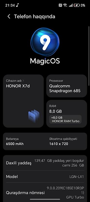 star x c98: Honor X7c, 256 GB, rəng - Qara, Sensor — 5