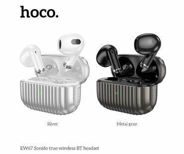 Вокальные микрофоны: Наушники AirPods HOCO EW67 Sonido true wireless BT headset (Silver) 1