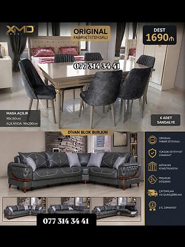 Divan və masa dəstləri: XMD Mebel – Orijinal Fabrik İstehsalı Dest: Yemək masası + 6 ədəd — 1