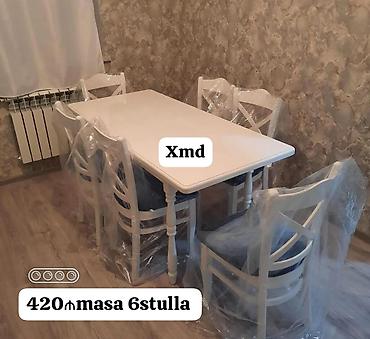 Ağ rəngdə yemək otağı dəsti: - 1 ədəd düzbucaqlı masa, klassik