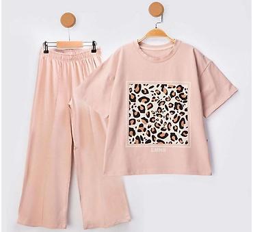 farmerke diskver: Komplet za devojčice (7–10 godina) – pastelna boja sa leopard printom — 1