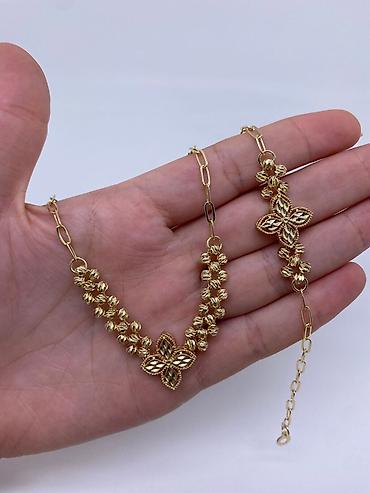 qızıl zinət eşyaları: Qızılı bəzək dəsti – incə zəncirlər və asma-kolye/bilekliklər - — 6