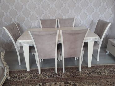 Masa və oturacaq dəstləri: Qonaq otağı üçün, İşlənmiş, Açılan, Kvadrat masa, 6 stul