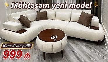 künc divanlar 2019: Möhtəşəm yeni model künc divan + pufik - Dizayn: Yumşaq xətli, müasir — 1