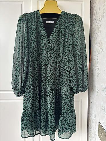 elbiseler: Yaşıl-qara leopard naxışlı rahat şifon don. Mango Xs/S/M uyğundur 1 — 1
