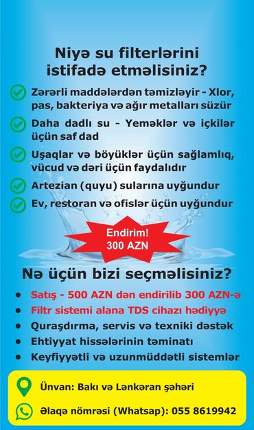 Su filtrləri: Su Filterleri. 6 merleleli. 299 azn. TDS hediyye. 1 il zemanet. 6 -da lalafo.az — 7 Su filtrləri: Su Filterleri. 6 merleleli. 299 azn. TDS hediyye. 1 il zemanet. 6 — 7
